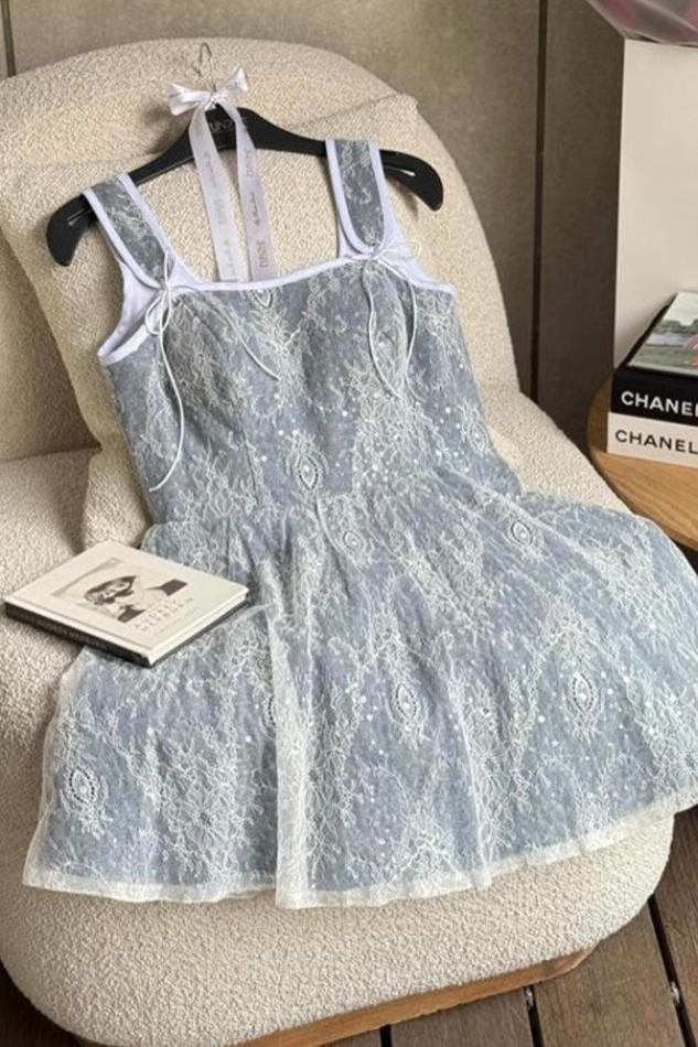 Lace Contrast Trim Fit and Flare Mini Dress