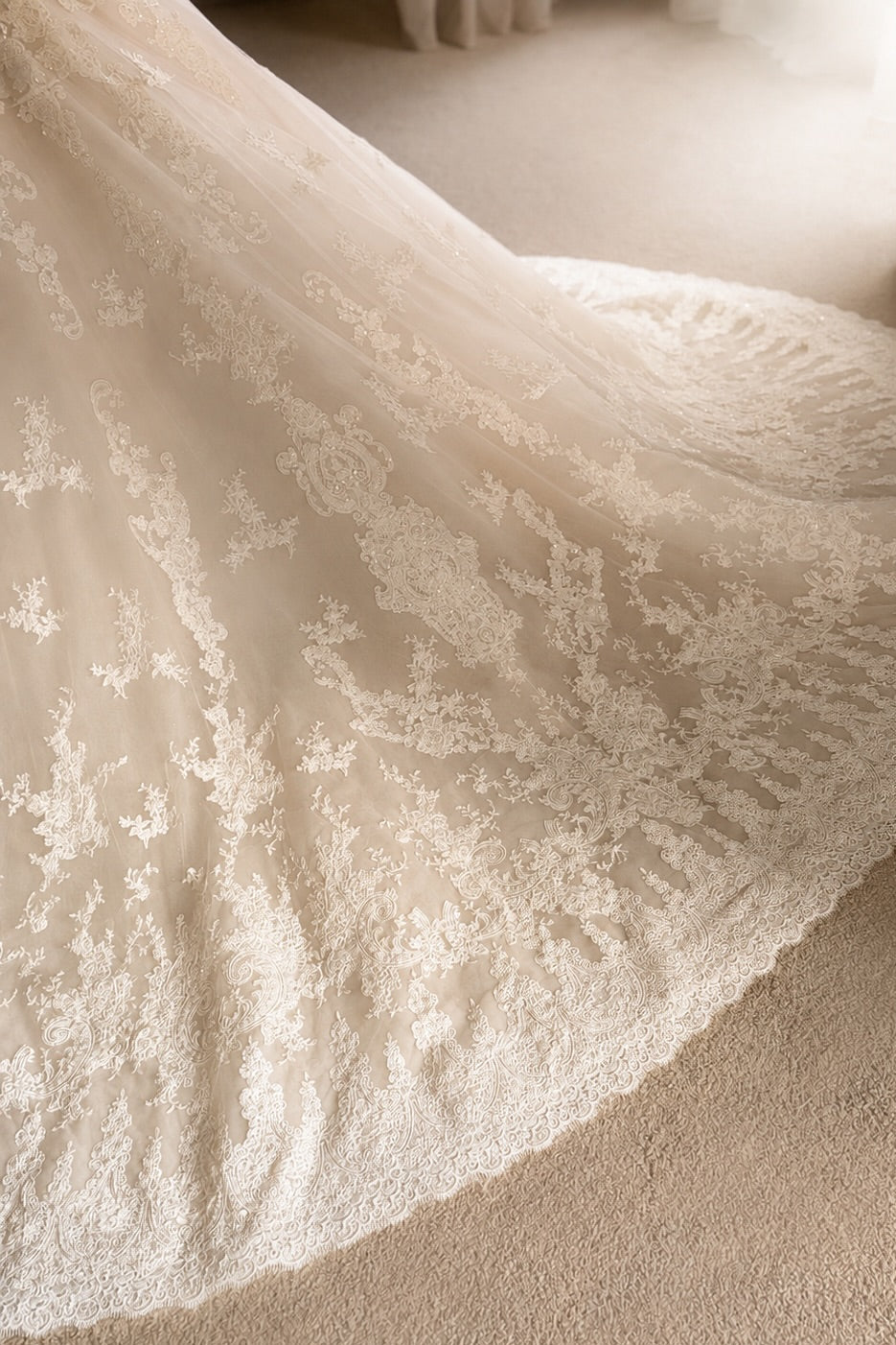 High-Neck Illusion Long Sleeve Lace Ball Gown Wedding Dress