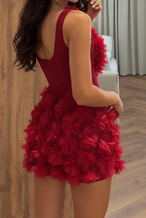 Sleeveless Mini Dress with 3D Flower Appliques