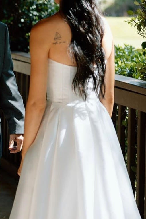 Strapless Deep V Plunge Satin A-Line Wedding Dress