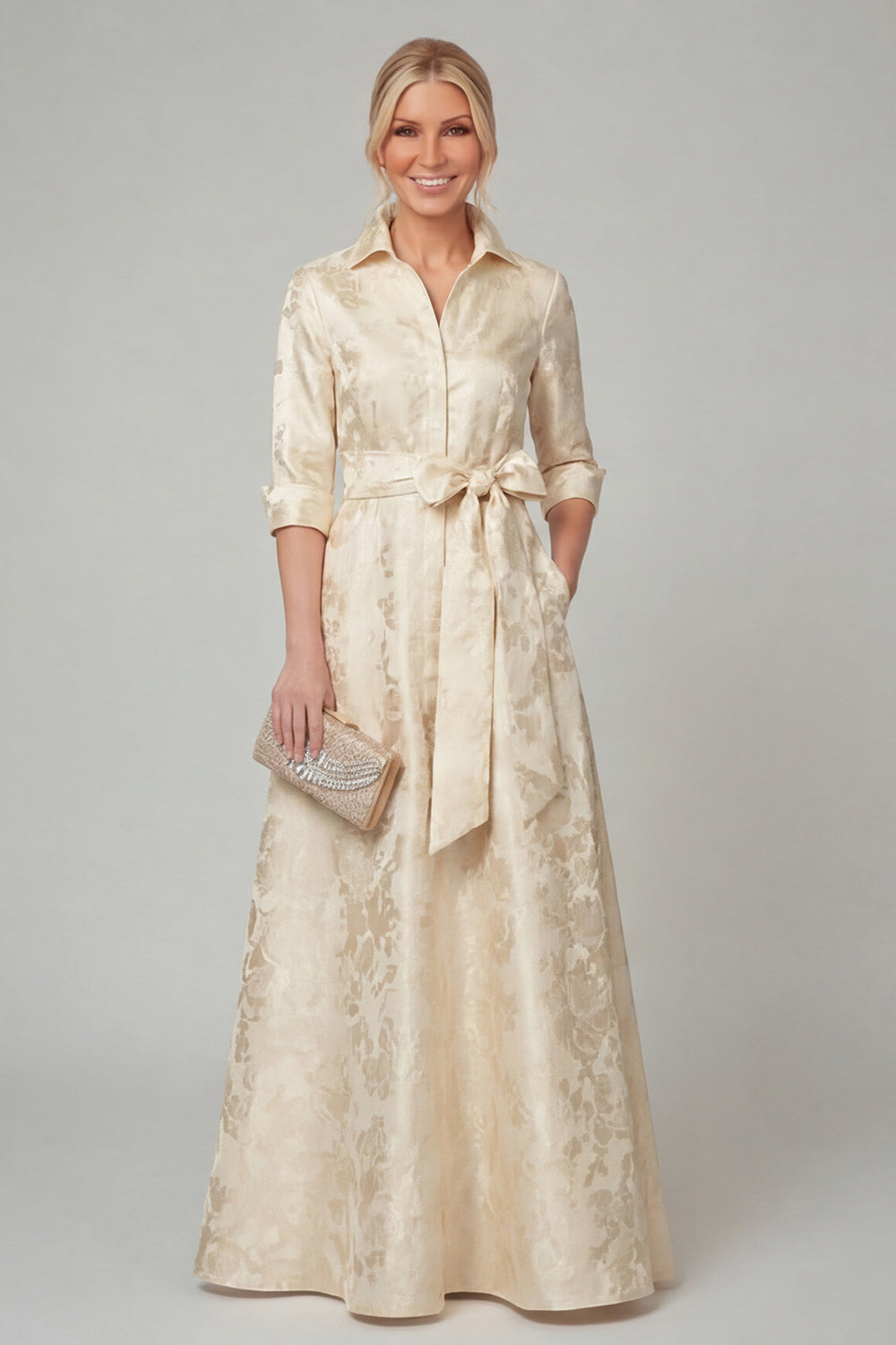 Elegant Jacquard A-Line Evening Gown with Pockets