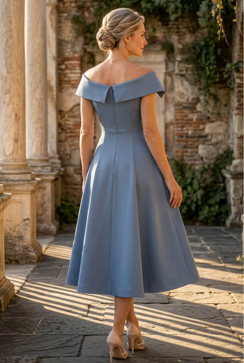 Double-Breasted Off-the-Shoulder Midi Dress