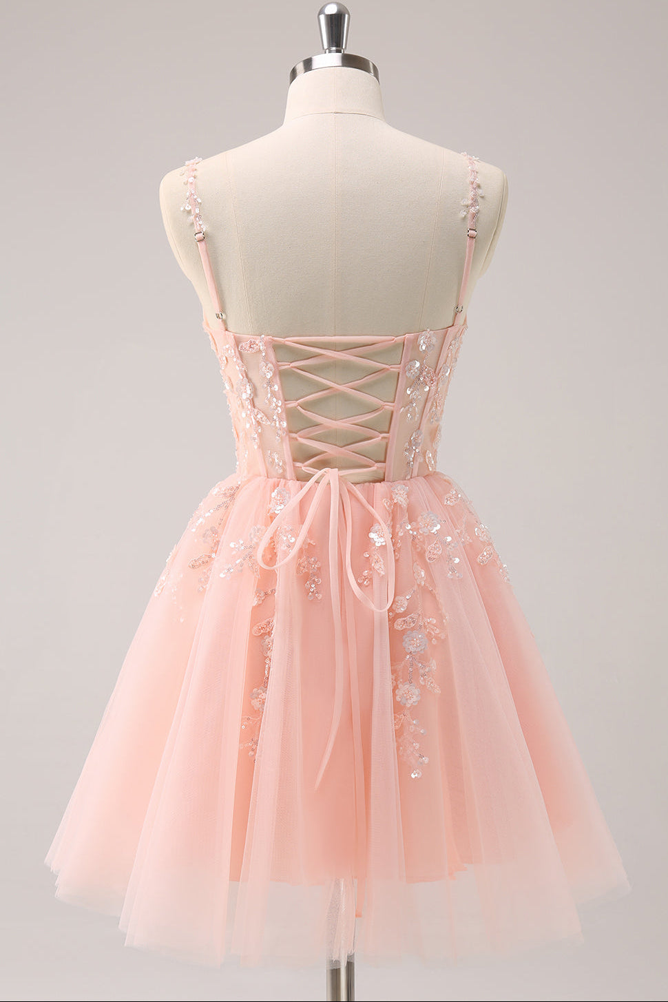 Floral Applique Short Homecoming Dress with Corset Back