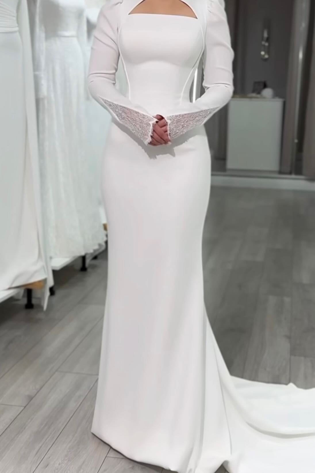 Keyhole Cutout Long Sleeve Mermaid Wedding Dress