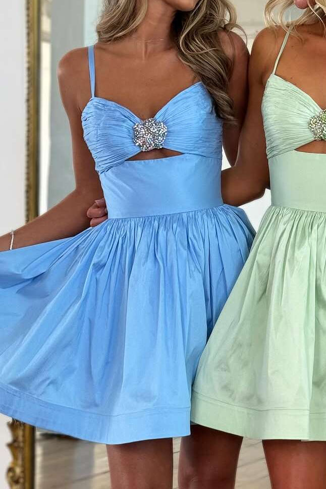 Strapless Cut-Out A-Line Mini Dress with Crystal Detail