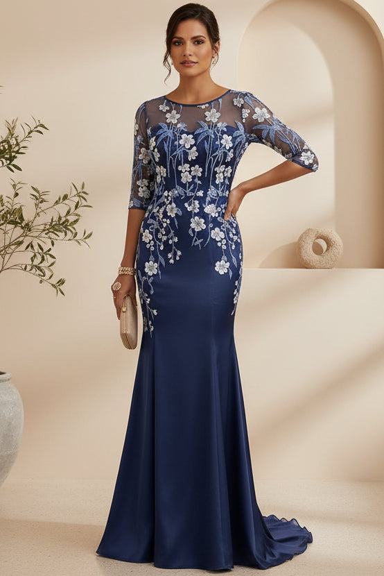 Illusion Floral Embroidered Mermaid Gown
