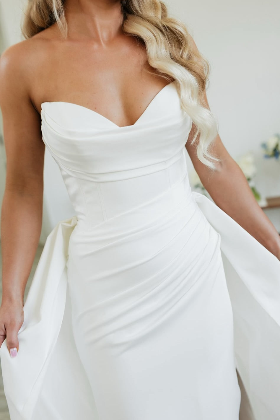 Strapless Sweetheart Satin Dress with Detachable Train