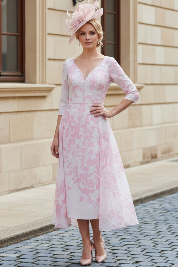 Floral Jacquard Mother of the Bride Midi Dress with Overskirt – Laxag