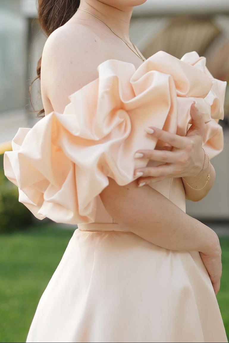 Off-the-Shoulder Ruffle A-Line Midi Dress
