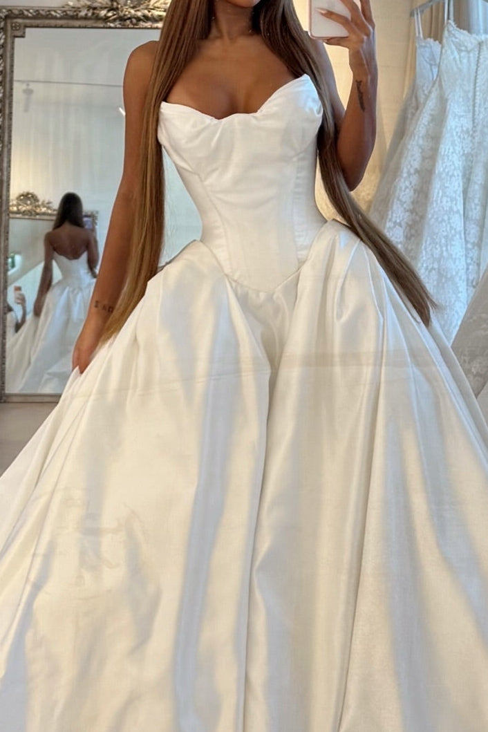 Strapless Corset Satin Ball Gown Wedding Dress