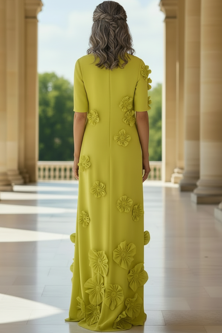 High Neck Column Evening Gown with 3D Flowers