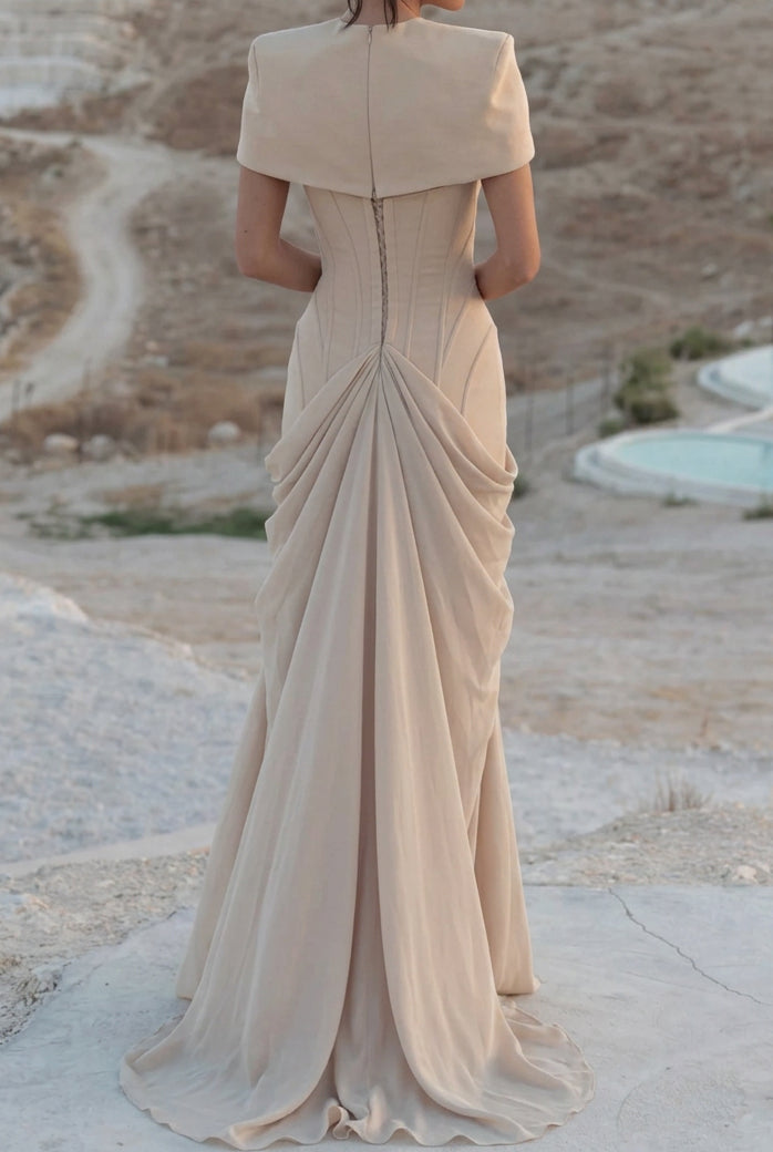 Corset Evening Gown with Capelet Overlay
