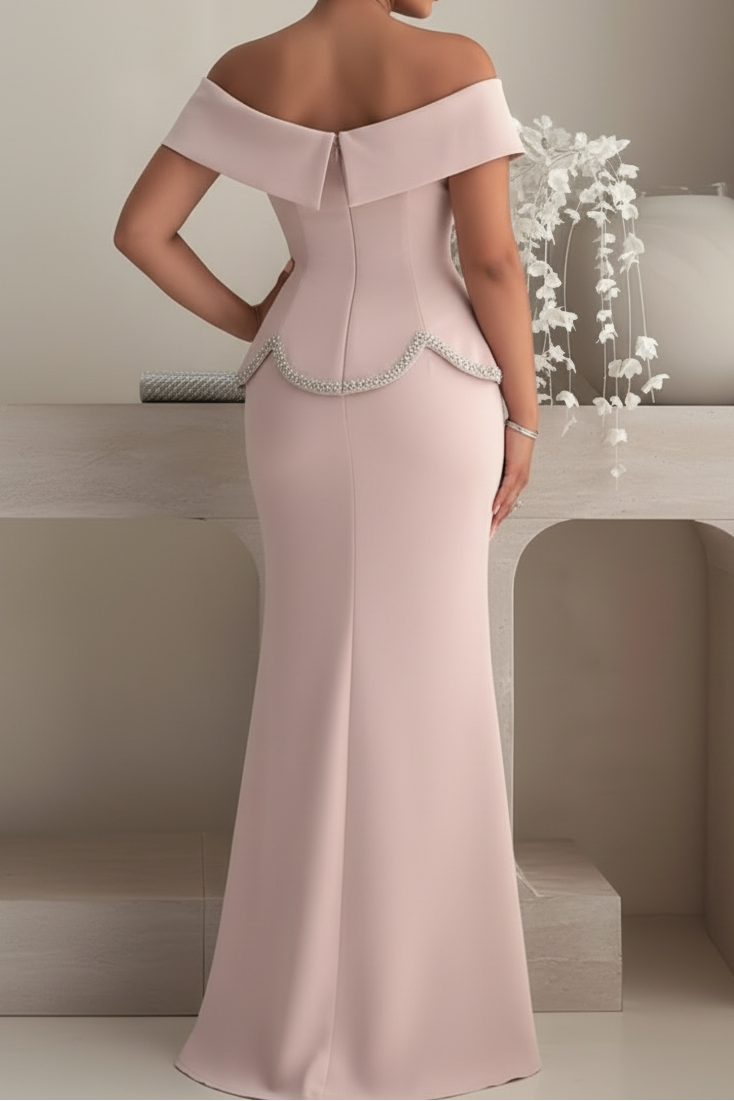 Crystal-Embellished Off-the-Shoulder Evening Gown