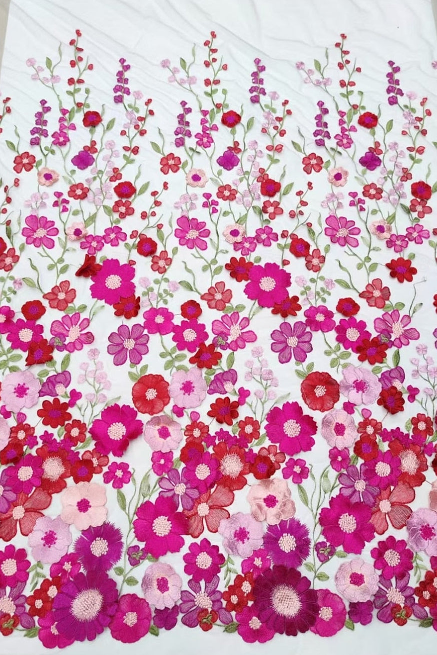Floral Embroidered Deep V-Neck Midi Dress with Pockets