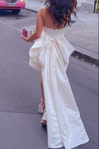 Strapless Ruched Mini Dress with Statement Bow