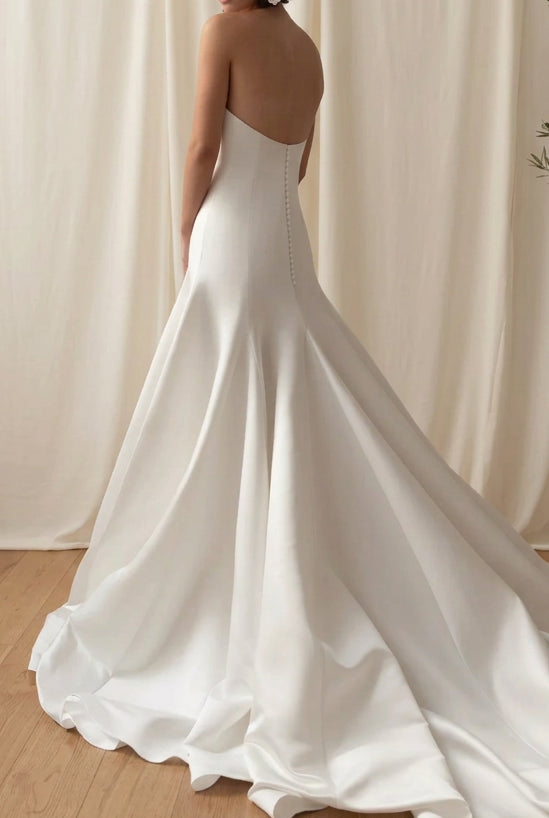Strapless Trumpet Satin Wedding Gown with Floral Bust