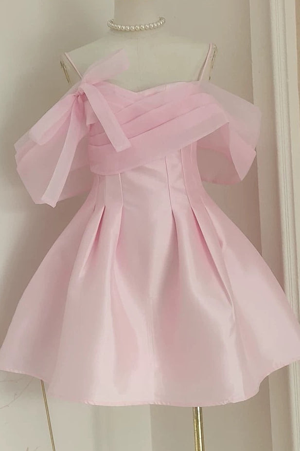 Pleated Mini Dress with Sheer Draped Bow Bodice