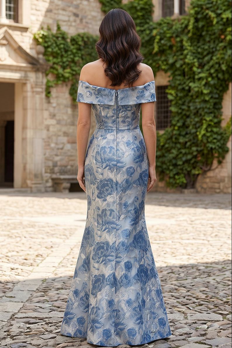 Off-the-Shoulder Floral Jacquard Mermaid Gown