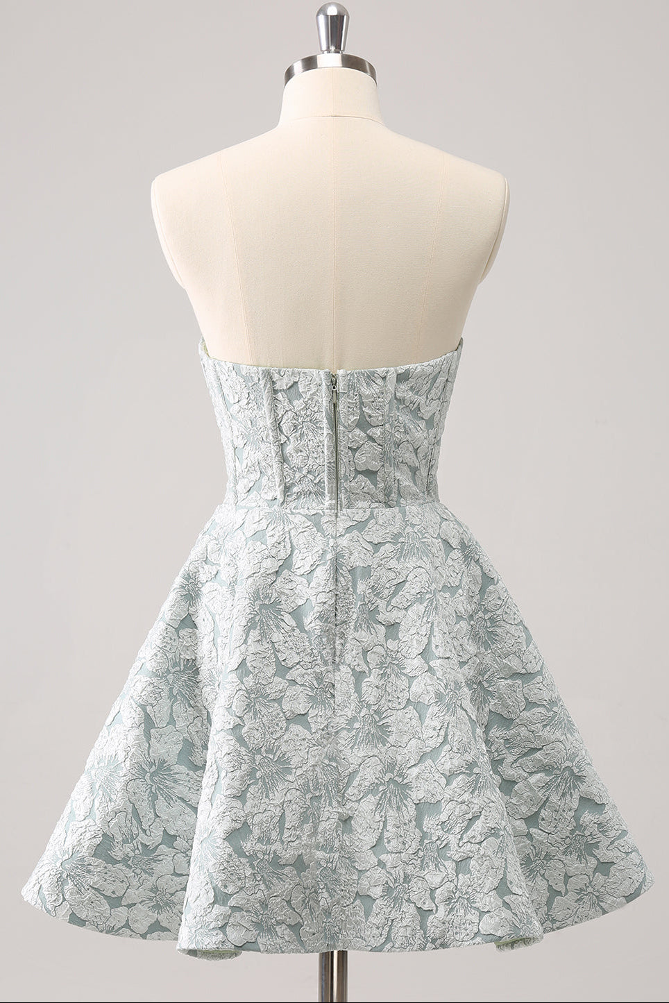 Strapless Floral Jacquard Fit and Flare Mini Dress