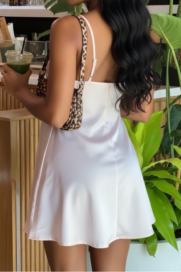 Satin Strappy Ruched Bust Mini Dress