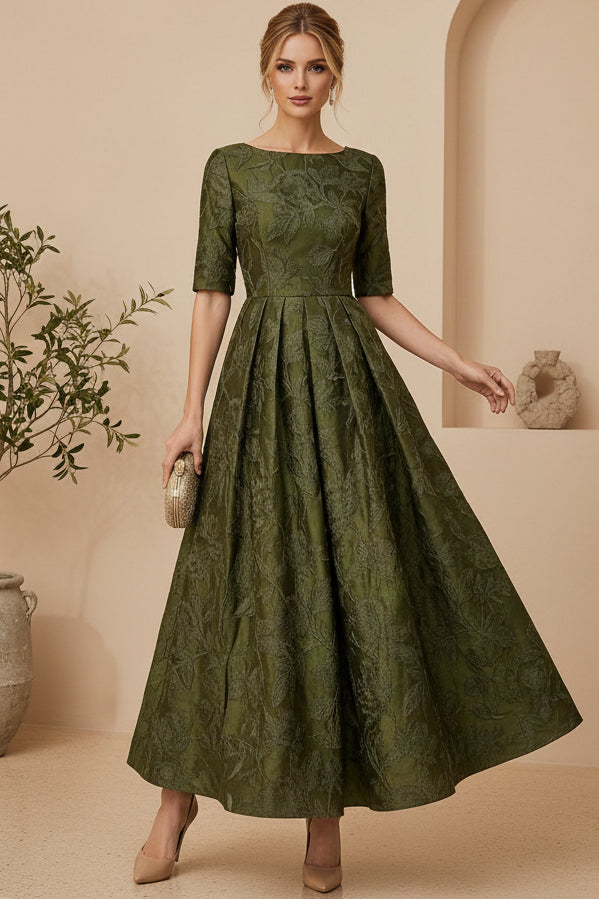 Jacquard Bateau Tea-Length Formal Dress Laxag Jacquard Bateau Tea-Length Formal Dress Laxag