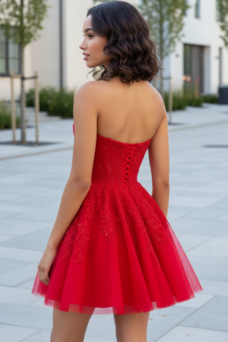 Strapless Lace Corset Tulle A-Line Mini Dress