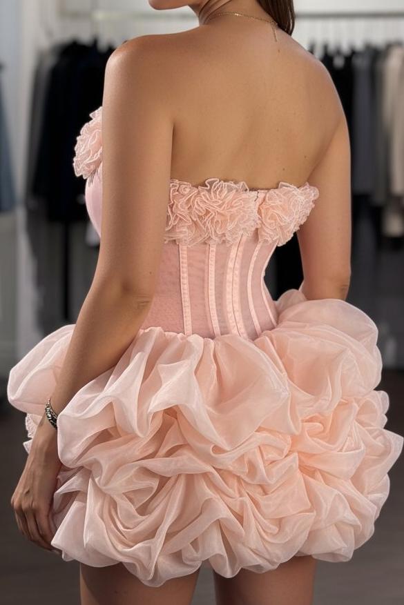 Strapless Corset Mini Dress with Ruffled Hem