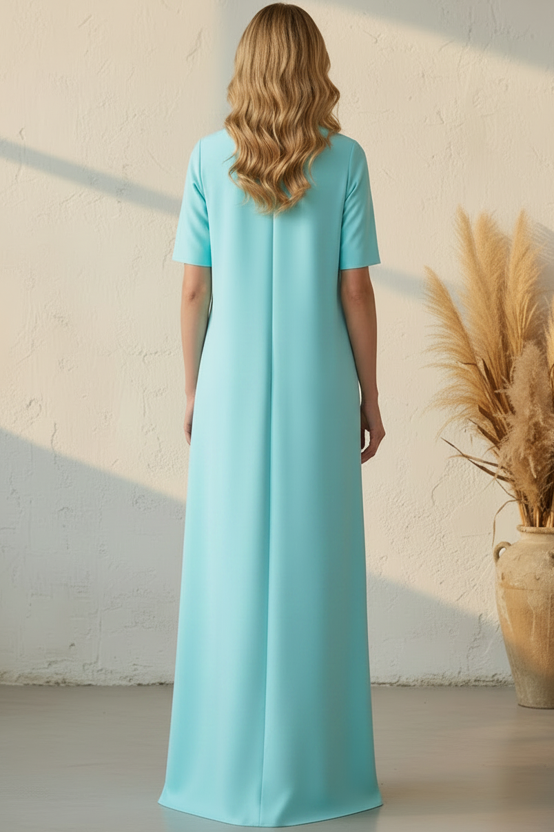 Elegant Crepe Maxi Dress with 3D Floral Appliques