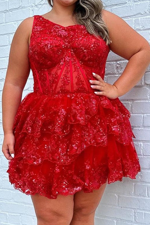 One-Shoulder Tiered Corset Short Homecoming Dress