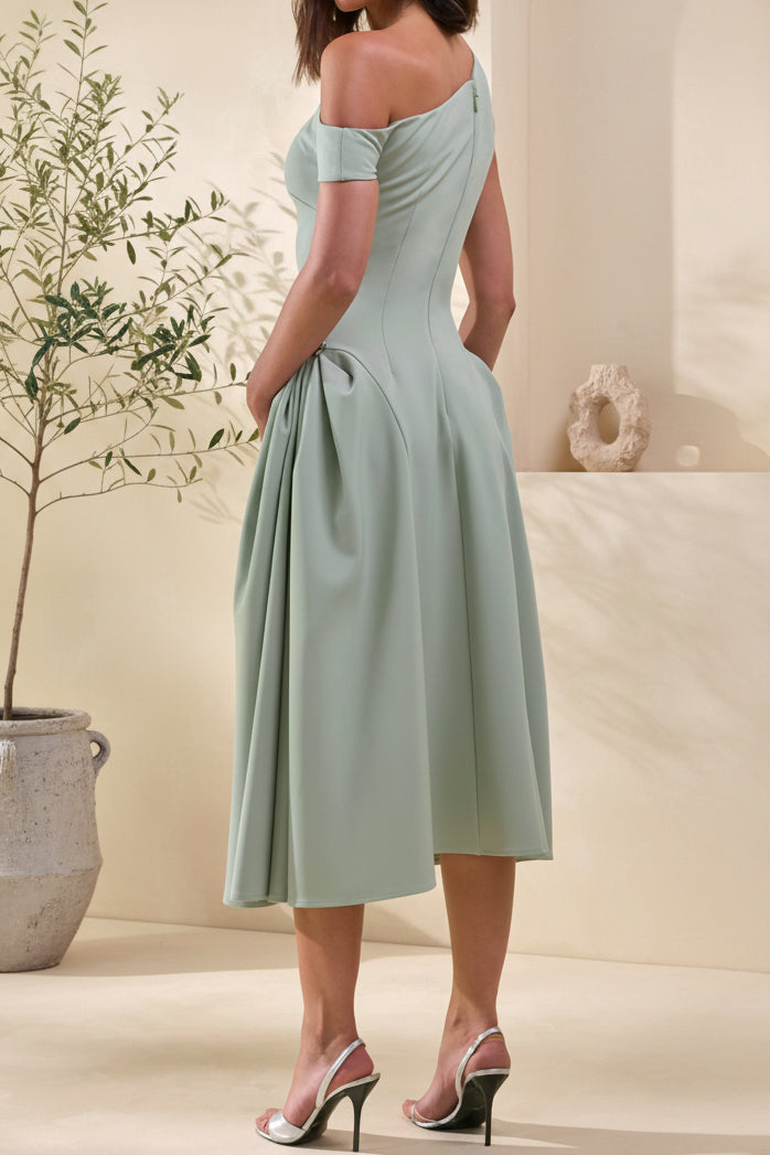 Asymmetrical One-Shoulder A-Line Midi Dress