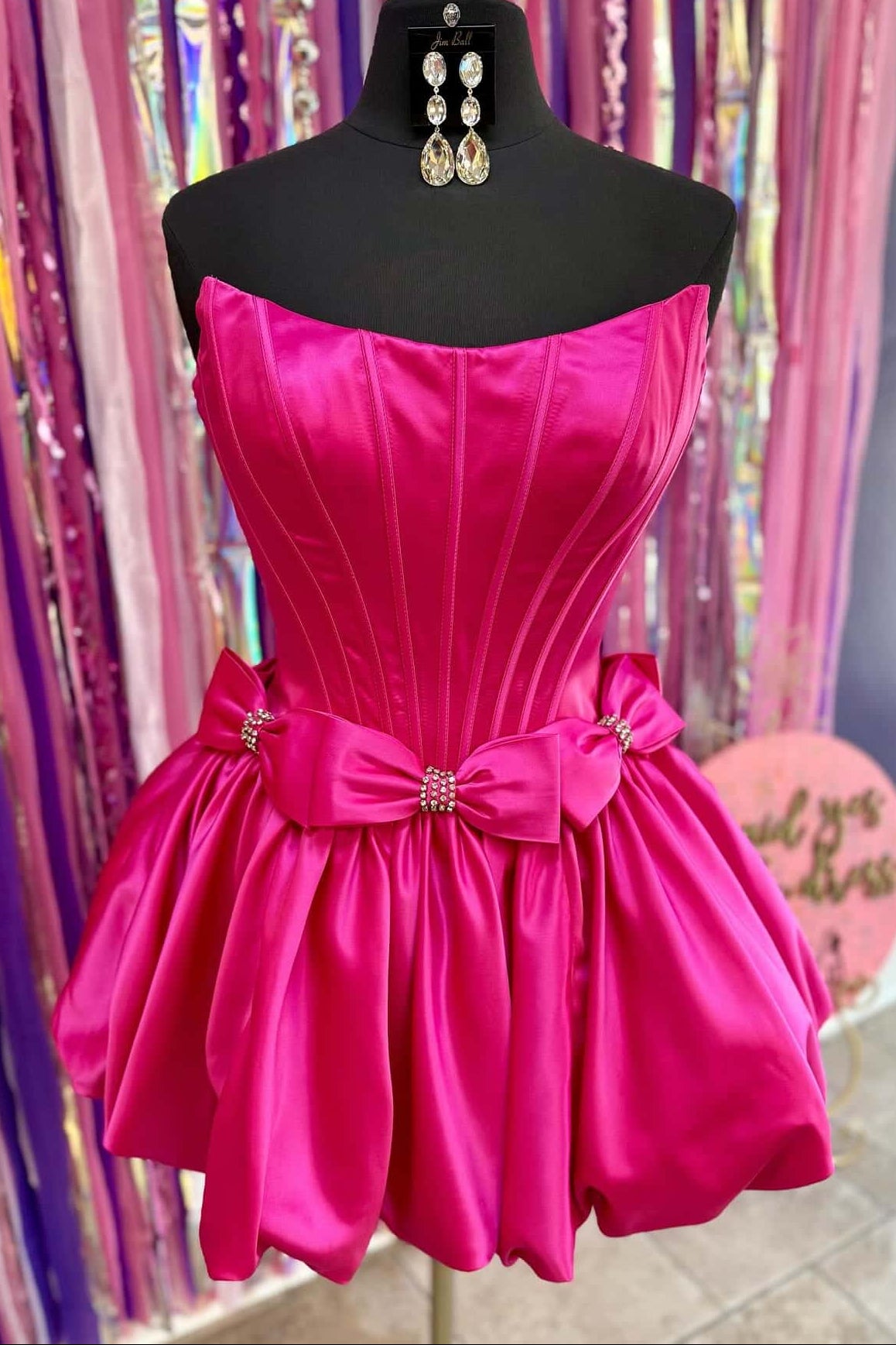 Strapless Corset Satin Bubble Skirt Mini Dress