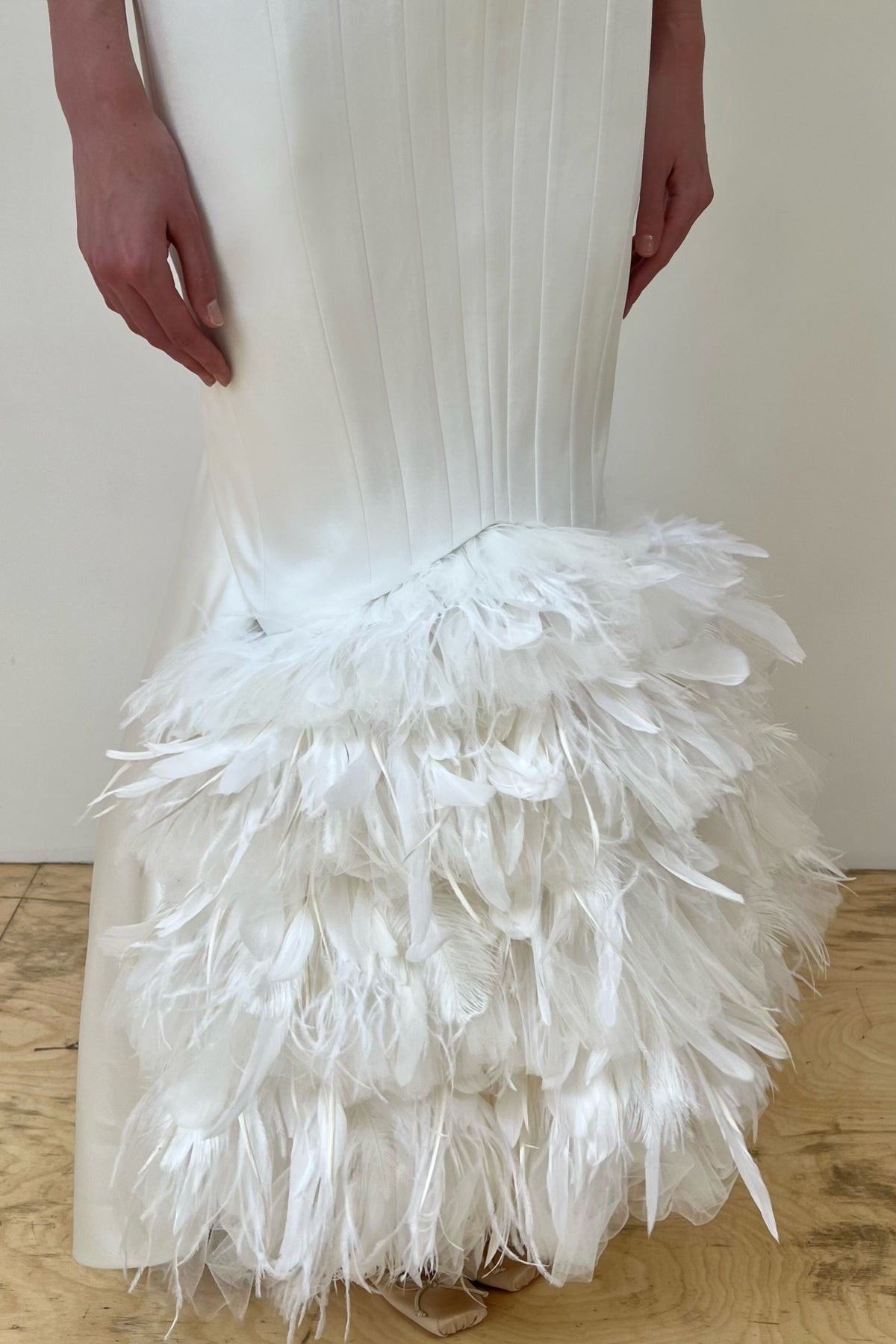 Feather Hem Corset Wedding Dress with Train