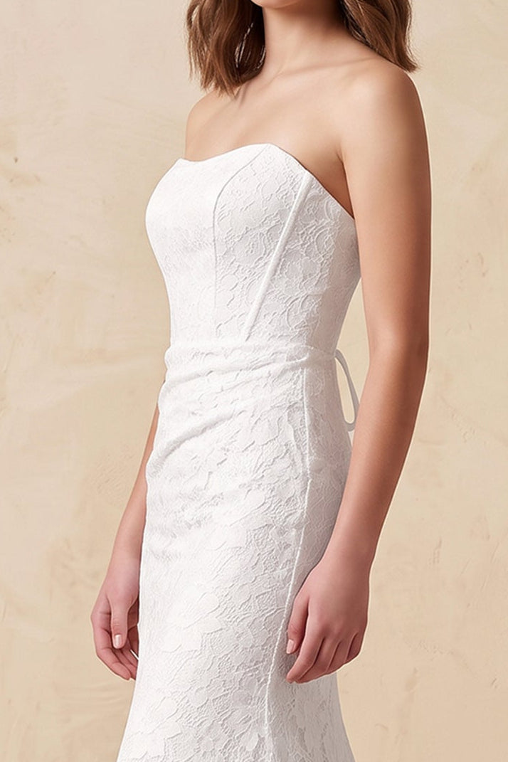 Strapless Lace Trumpet Wedding Dress with Train