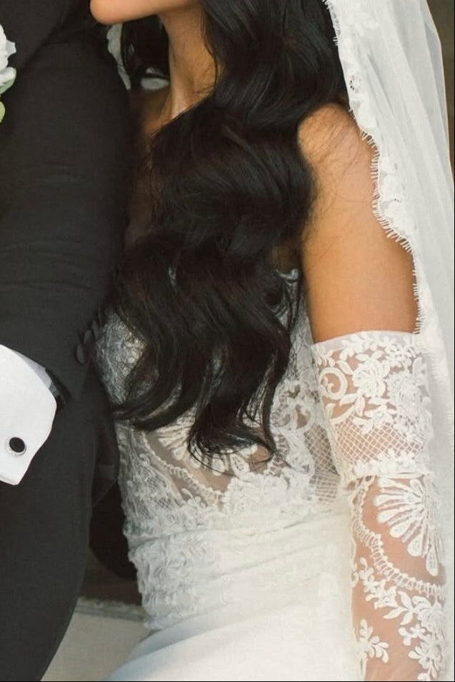 Strapless Lace Mermaid Wedding Dress with Sleeves