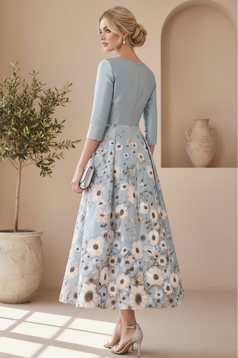 Elegant Floral Jacquard A-Line Midi Dress