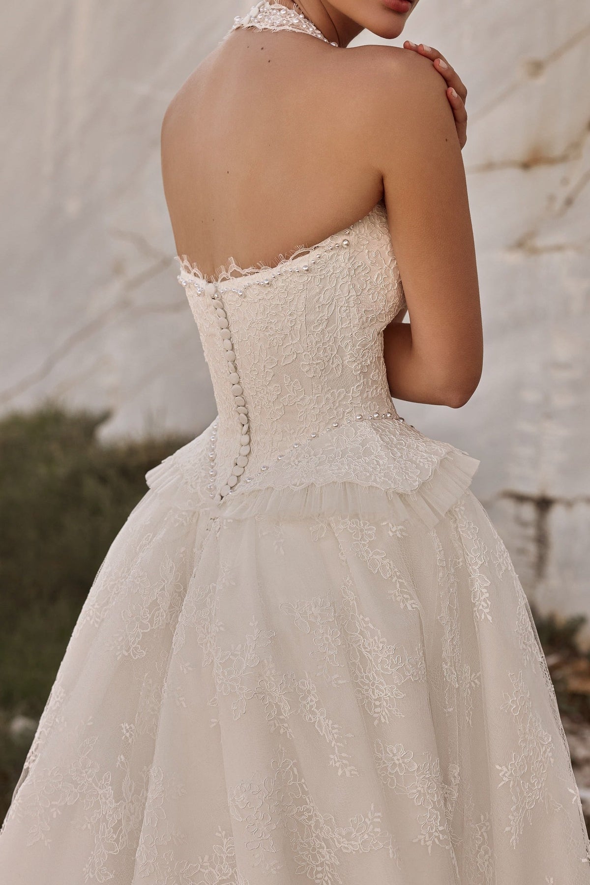 Lace Halter A-Line Wedding Dress with Basque Waist