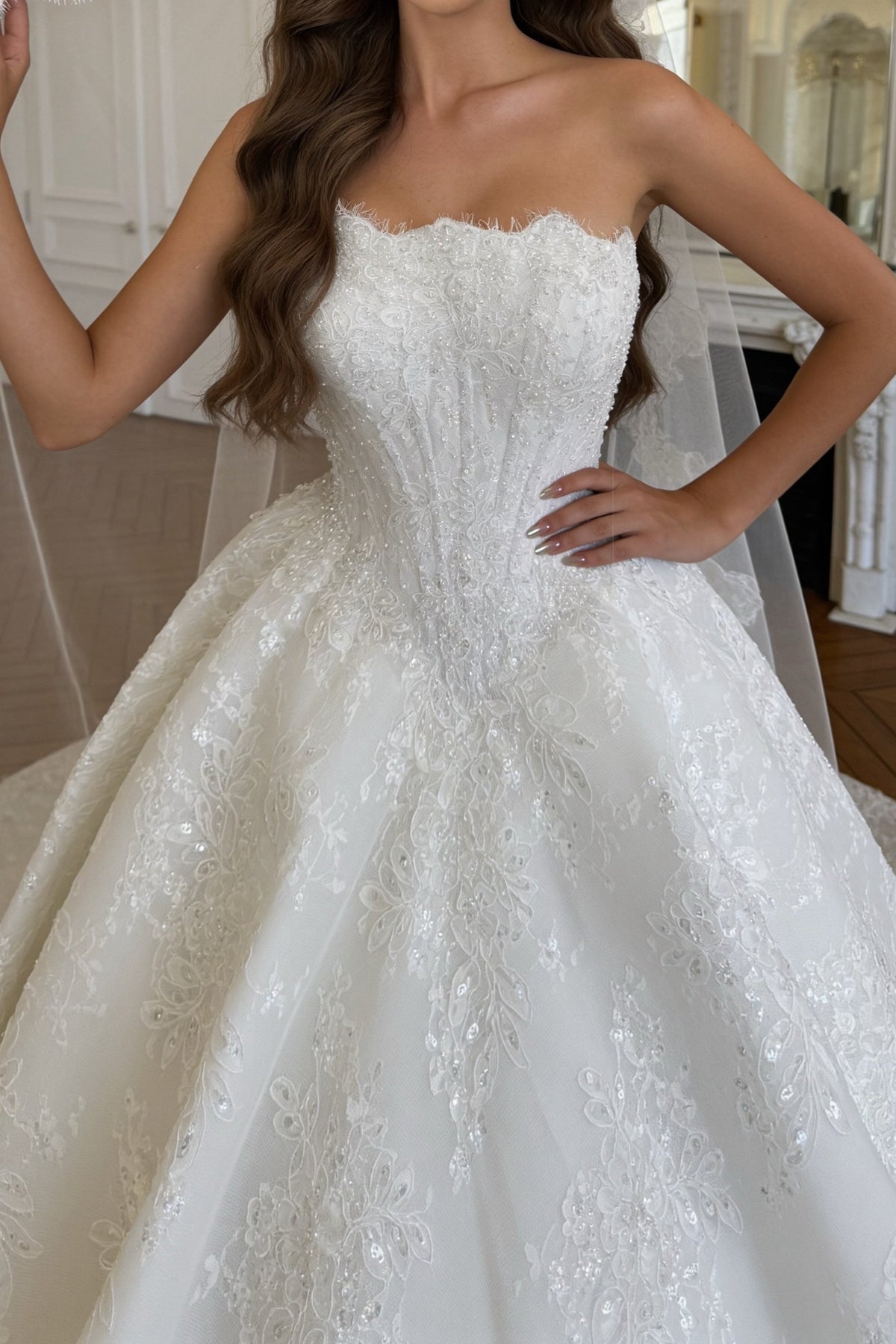 Strapless Lace Ball Gown Wedding Dress
