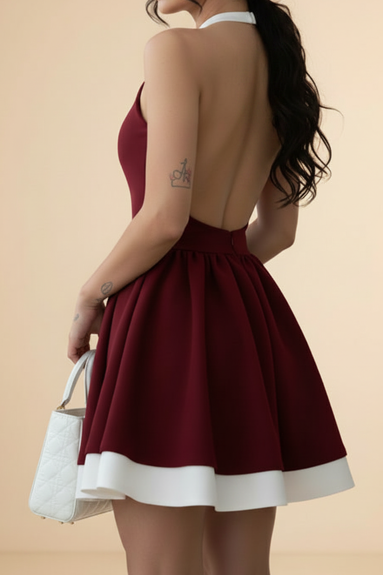 Halter Neck A-Line Mini Dress with Bow