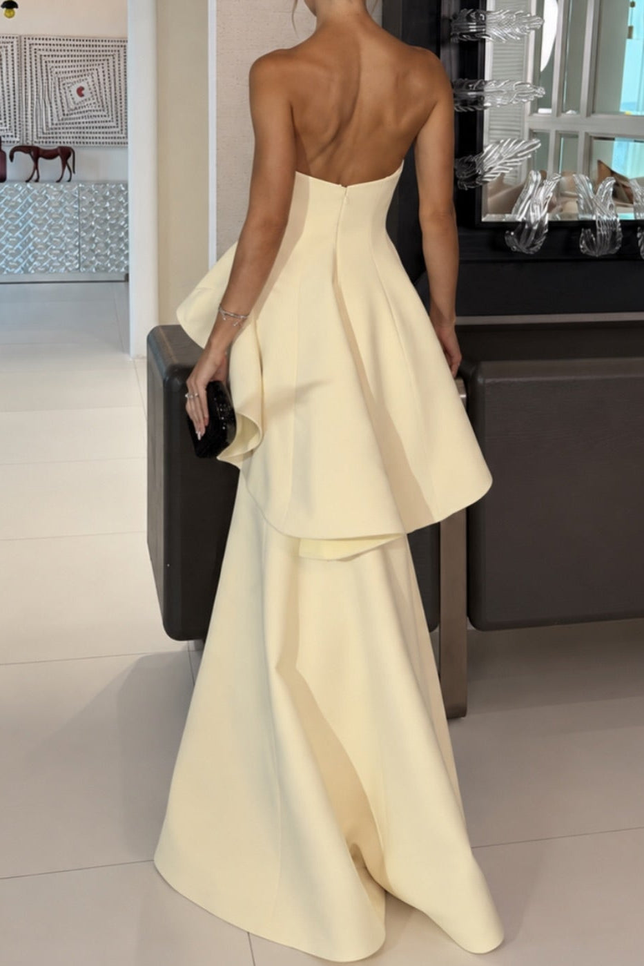 Strapless Peplum Mermaid Evening Gown