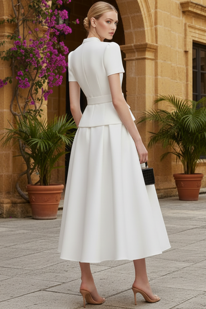 Structured Two-Piece Midi Skirt Set with Belt