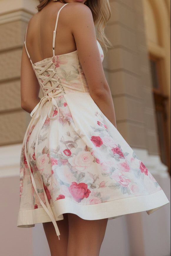 Floral Sweetheart Spaghetti Strap Mini Dress