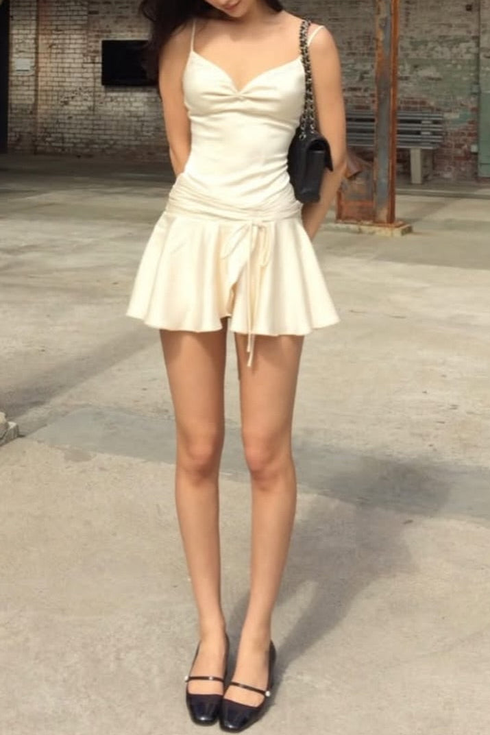 Satin Sweetheart Ruffled Mini Dress