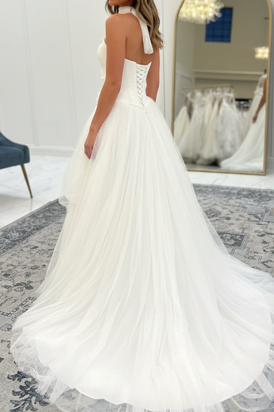 Strapless 3D Floral Tiered Tulle Wedding Dress