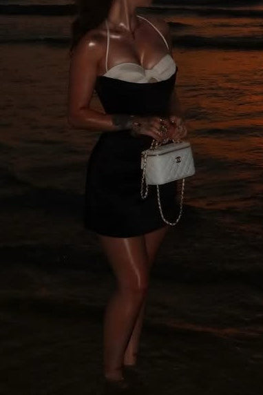 Corset-Style Two-Tone Mini Dress with Square Neckline