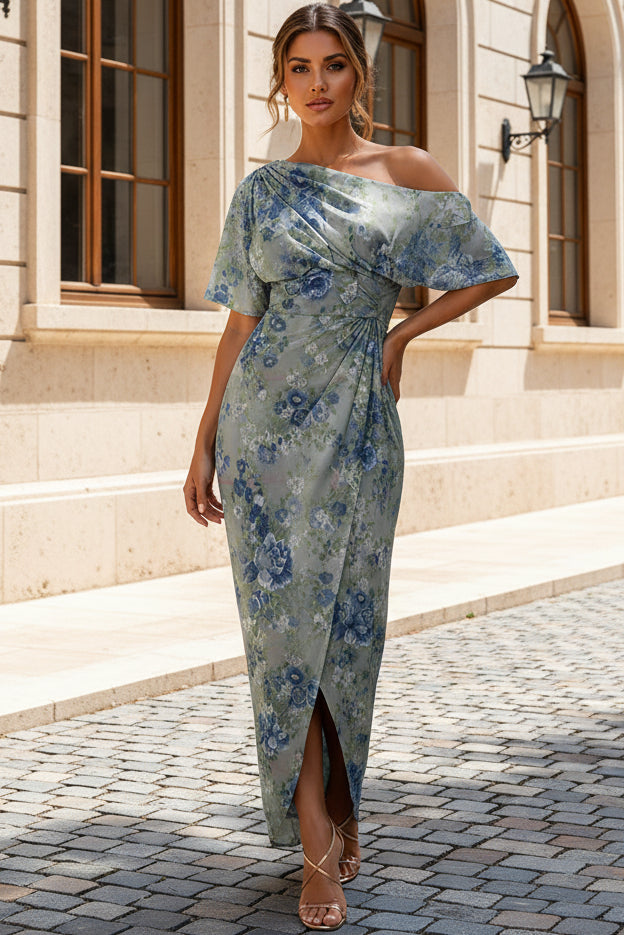 Floral One-Shoulder Asymmetrical Maxi Dress