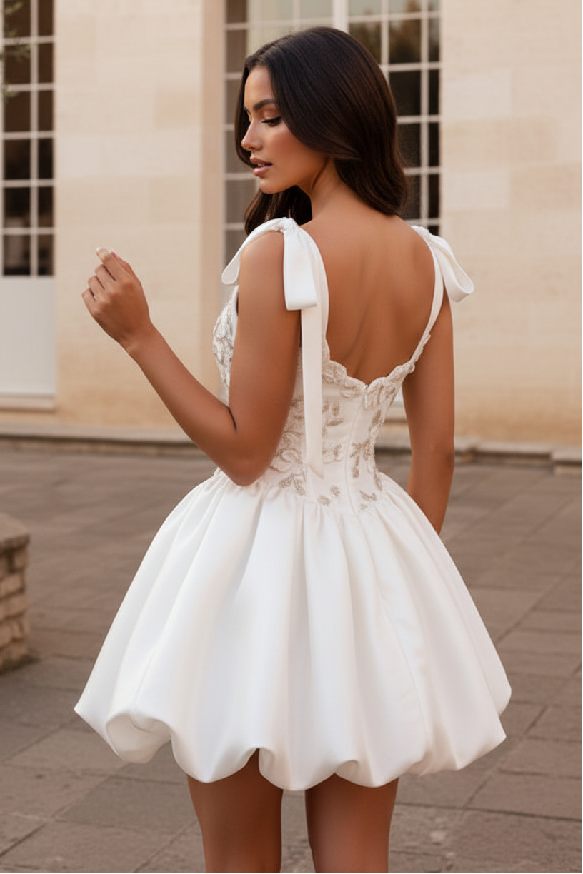 Tie-Strap Sweetheart Bubble Skirt Mini Dress