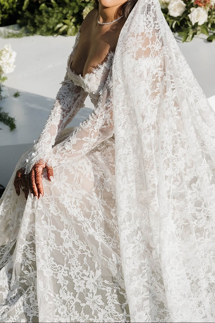 Off-Shoulder Lace Open-Back Wedding Gown