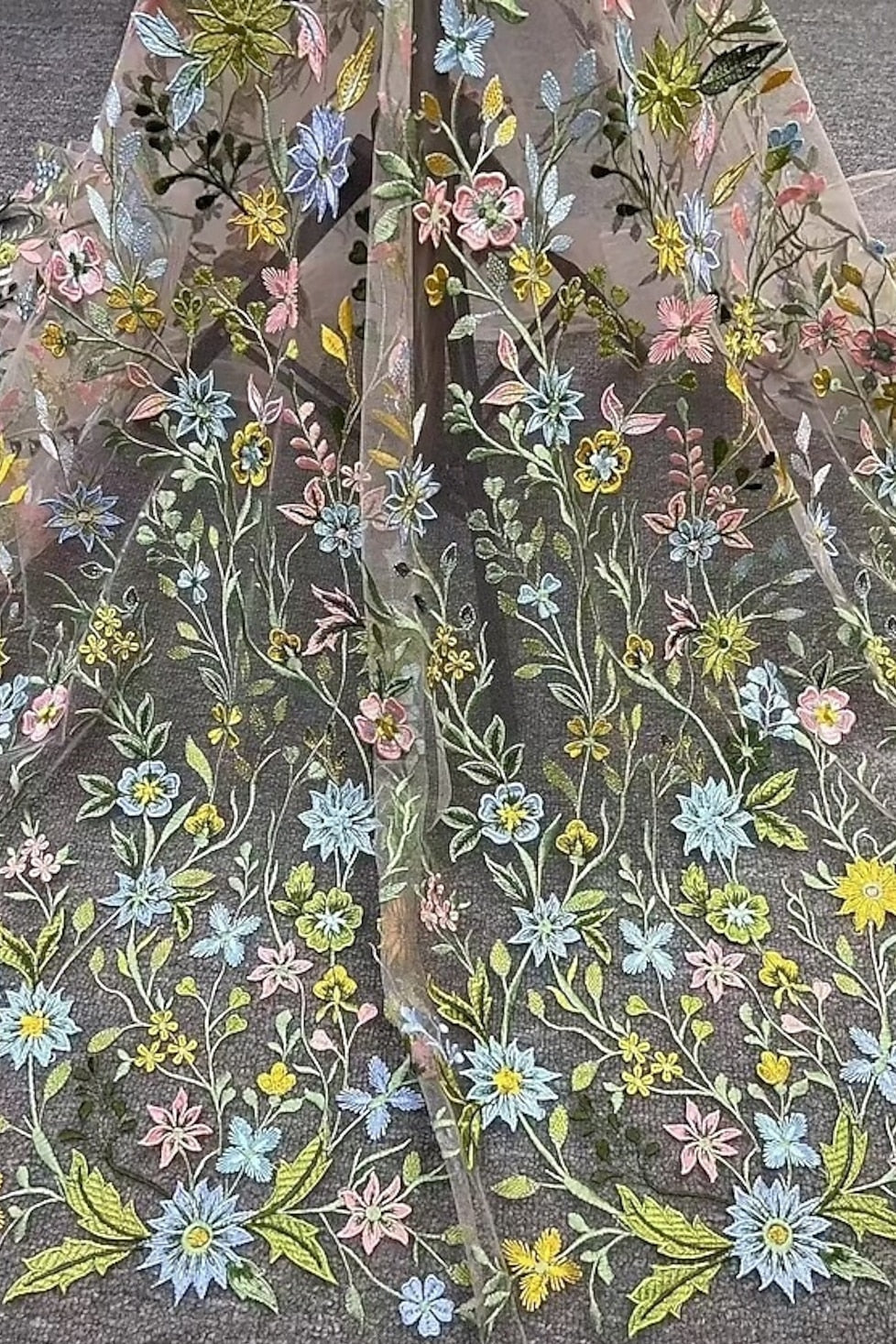Embroidered Floral Midi Dress with Chiffon Cape