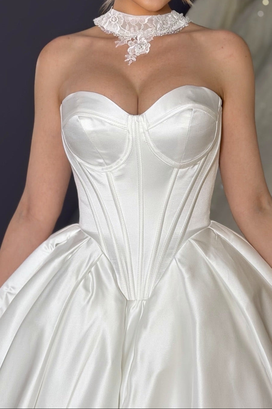 Satin Corset Ball Gown Wedding Dress with Jacket