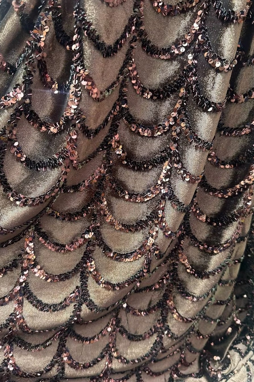 Sequin Velvet Ankle-Length Dress with Bell Sleeves